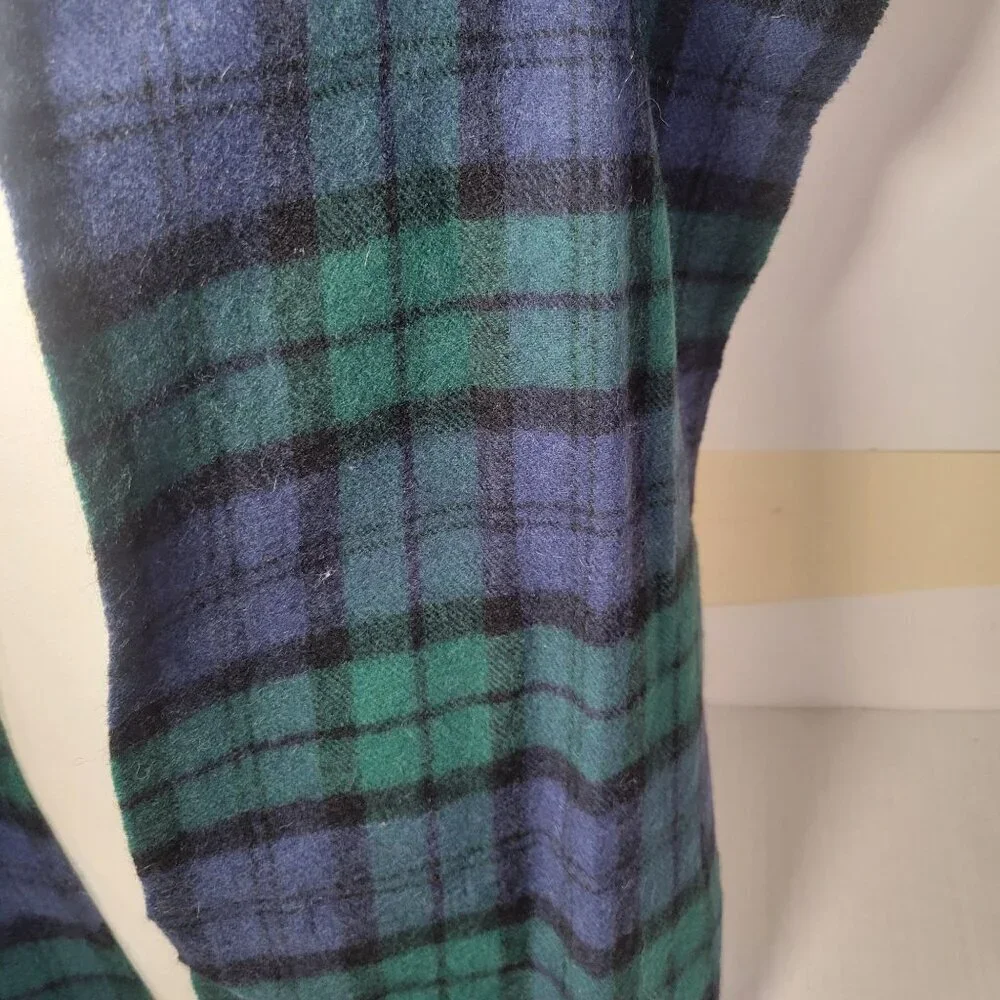 Via Condotti Roma Green & Blue Plaid Virgin Wool Scarf With Fringe